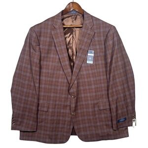Stafford Sport Coat Mens 54R Rust Plaid New Stretch Classic Fit Blazer NWT